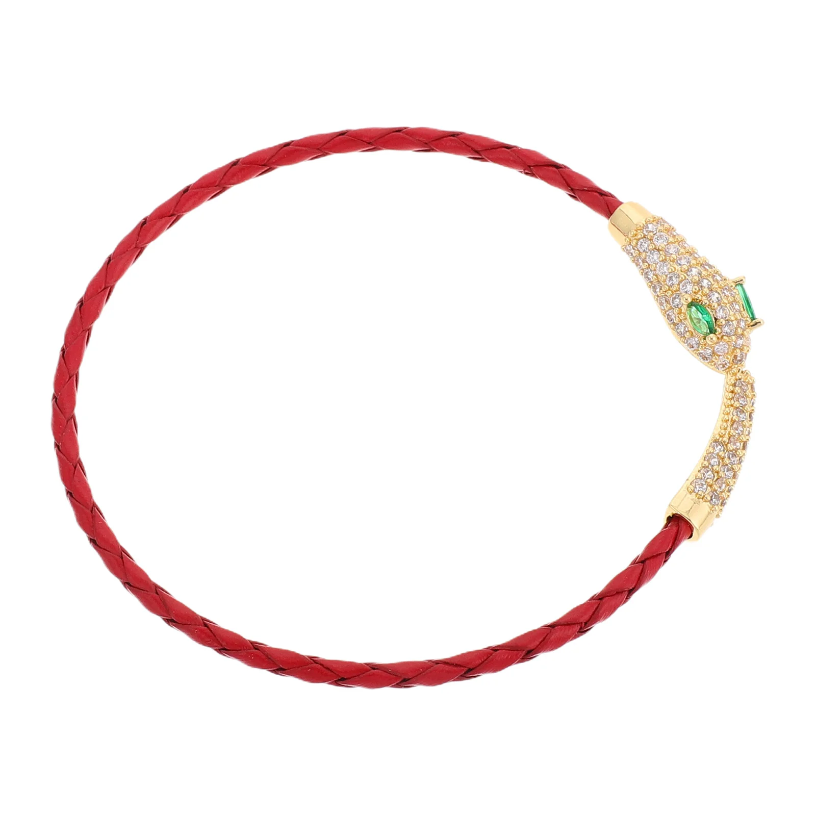 

2025 New Year Red Rope Bracelet Snake Shape Pu Strap Rhinestones Braided Wristband Jewelry For Women Men Snake Year Gift Fashion