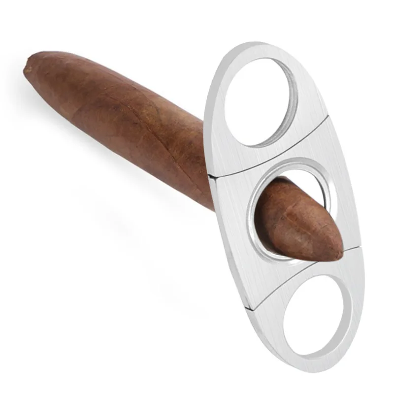 Plastic stainless steel/pure stainless steel cigar scissors, portable double-edged cigar cutters, three-dimensional double-loop