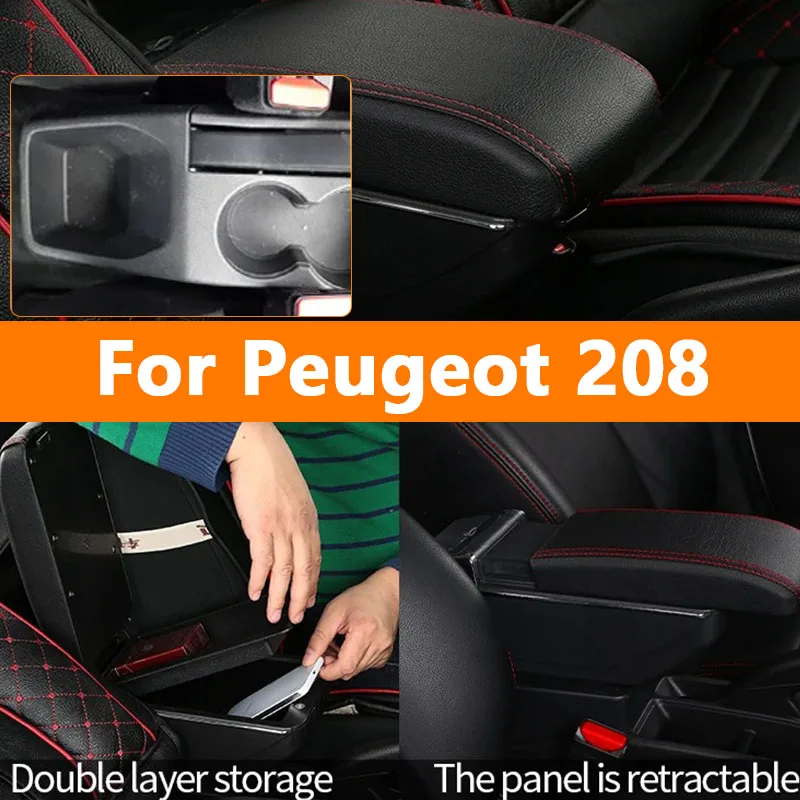 

Для Peugeot 2008, подлокотник, ящик для Peugeot 208 2019-2024, автомобильный подлокотник, ящик для хранения, модернизированные детали с USB, автомобильные аксессуары