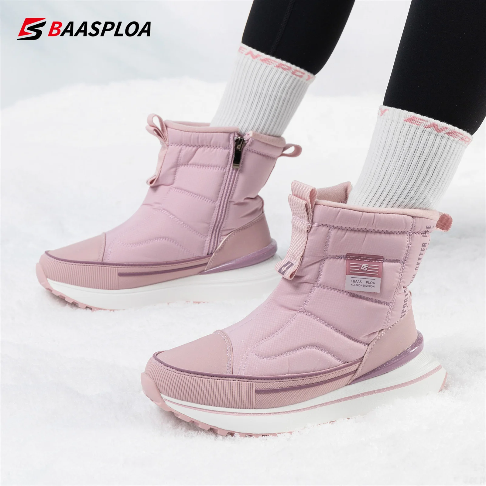 Baasploa Winter Cotton Shoes Women Outdoor Waterproof Plush Warm Snow Boots Female Casual Non-slip Wear-resistant Walking Shoes