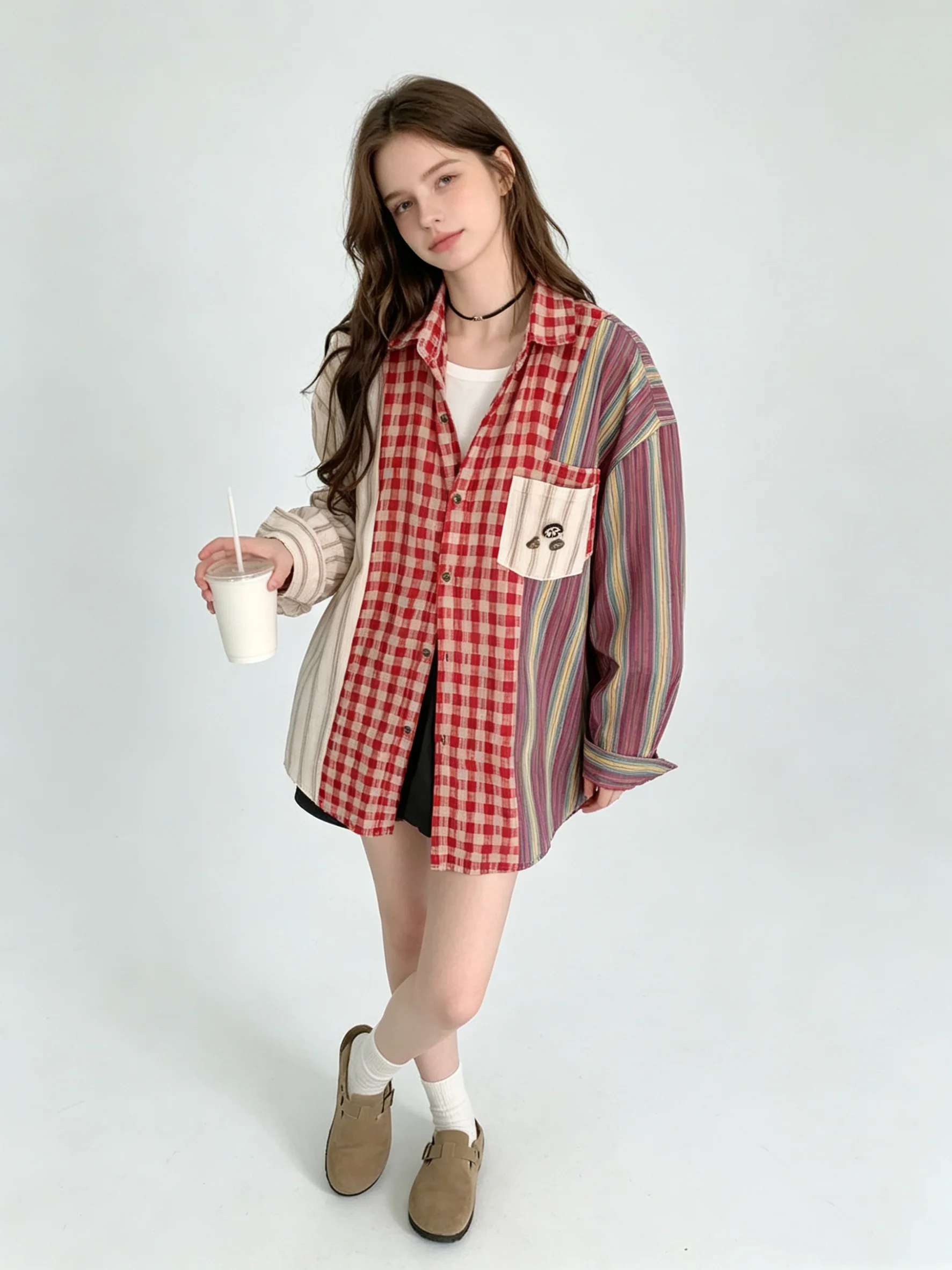 Women\'s Red Plaid Shirts and Blouses 90s Y2k Vintage Korean Harajuku 2000s Elegant Long Sleeve Cute Shirts Clothes Autumn 2024