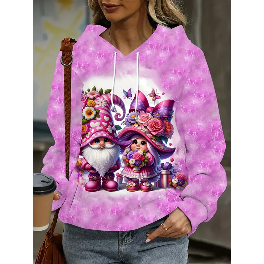 

Kawaii Women's Hooded Hoodies Christmas Snowman Pattern Streetswear Polyester Knit Fabric Tops Casual Pullover Women's Clothing