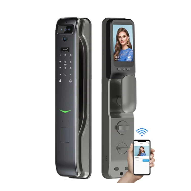 

Electric Wifi fingerprint handle camera app keyless entry door lock with 3d tuya face recognition candado inteligente for home