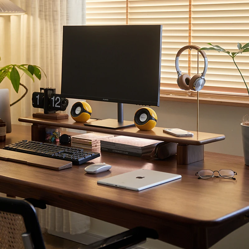 Black Walnut Computer Desks Display Heighten Rack Multifunctional Dual Screen Base for Desktop Classification Organizer Shelf