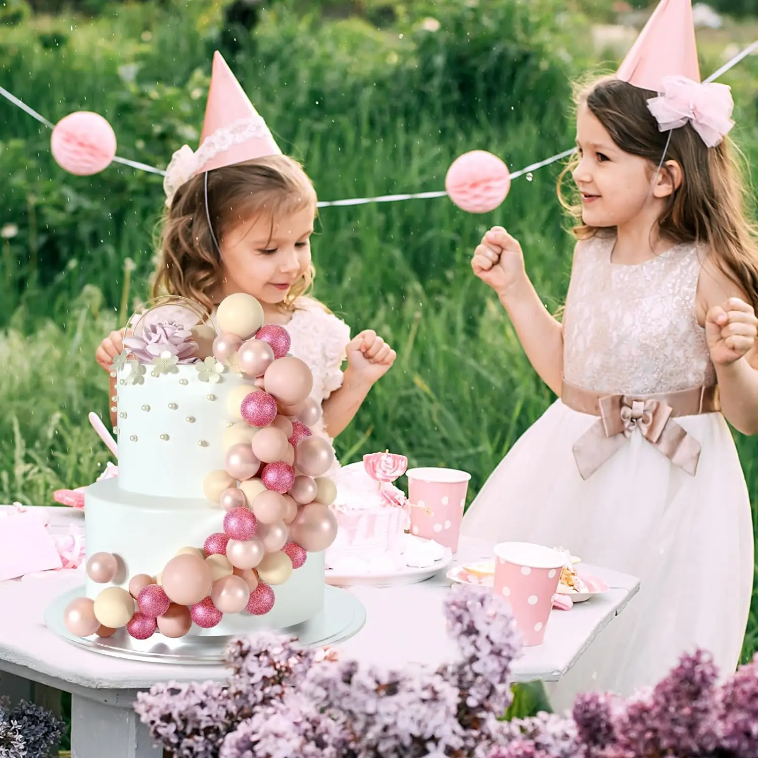 48pcs Pink Cake Decor Balls Cake Topper for Birthday Party Wedding Cake Decor(Glitter Pink, Rose Gold, Light Brown, Light Nude)