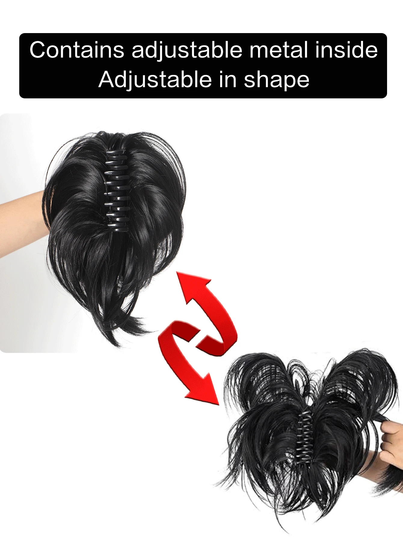 Synthetic Claw Clip DIY Short Ponytail Hair Extensions Bendable Metals Bun Hair Piece Wig Messy Straight Hair On  for Women