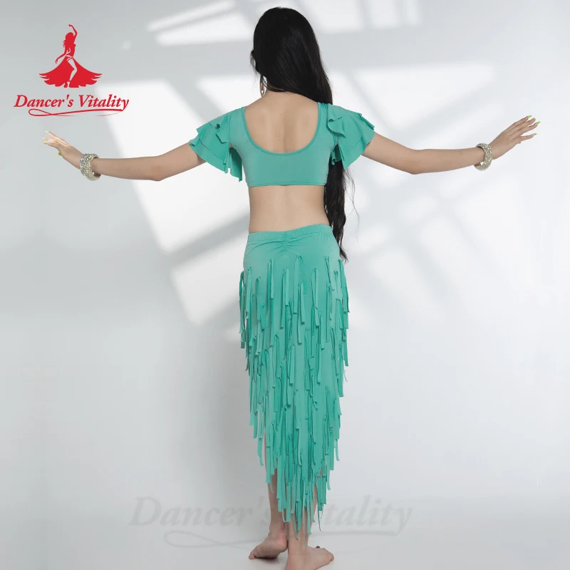 Conjunto de traje de bailarina de vientre para mujer, Top Sexy + falda de tambor Solo, 2 piezas, ropa de danza del vientre Oriental, atuendo de danza del vientre