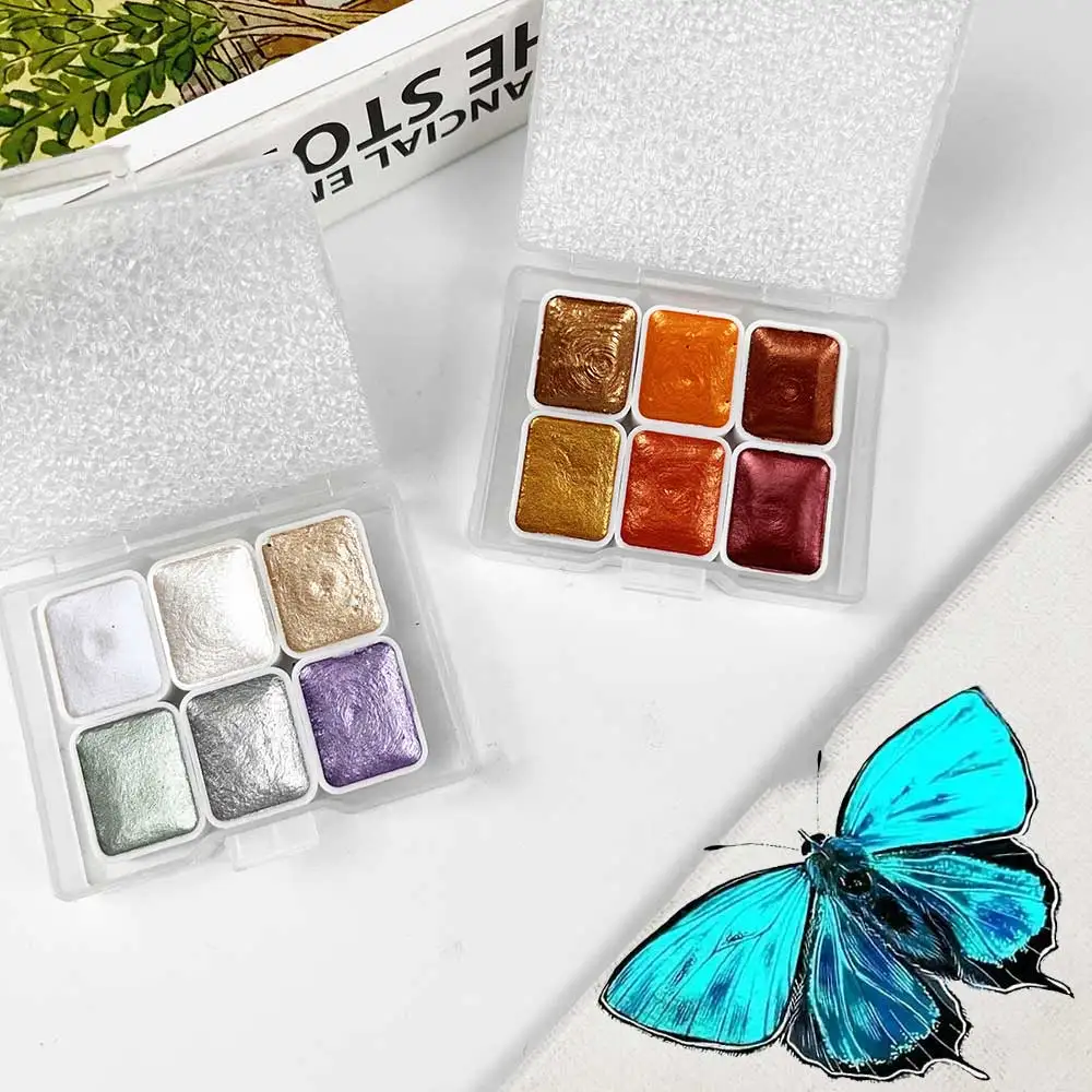 Pearl Shimmer 6-Color Watercolor (1ml Each) – Premium Nail Art Paint, Quick-Drying & Skin-Friendly for Crafts & Salon Use