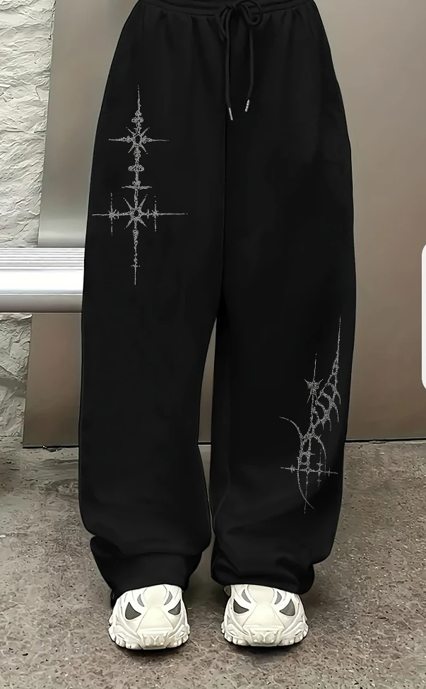 Fitness Hip Hop Harajuku Y2K Wide Leg Sweatpants Y2K Gothic Graffiti High Waisted Lounge Pants Athletic Joggers Pants Pockets