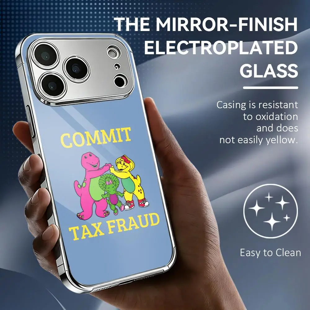 Barney C-Commit Tax Fraud Phone Case For iPhone 17 16 15 14 13 Pro Max Plus Electroplated Metal Case Glass Back Cover - view 2