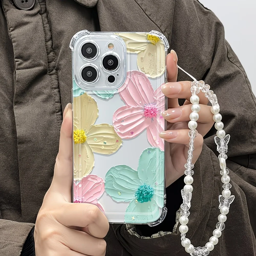 Colorful Flower Clear TPU 4-Corner Anti-Drop Phone Case For iPhone 18 17 Air 16 15 14 13 12 11 Pro Max Plus Mini 17e 16e Cover
