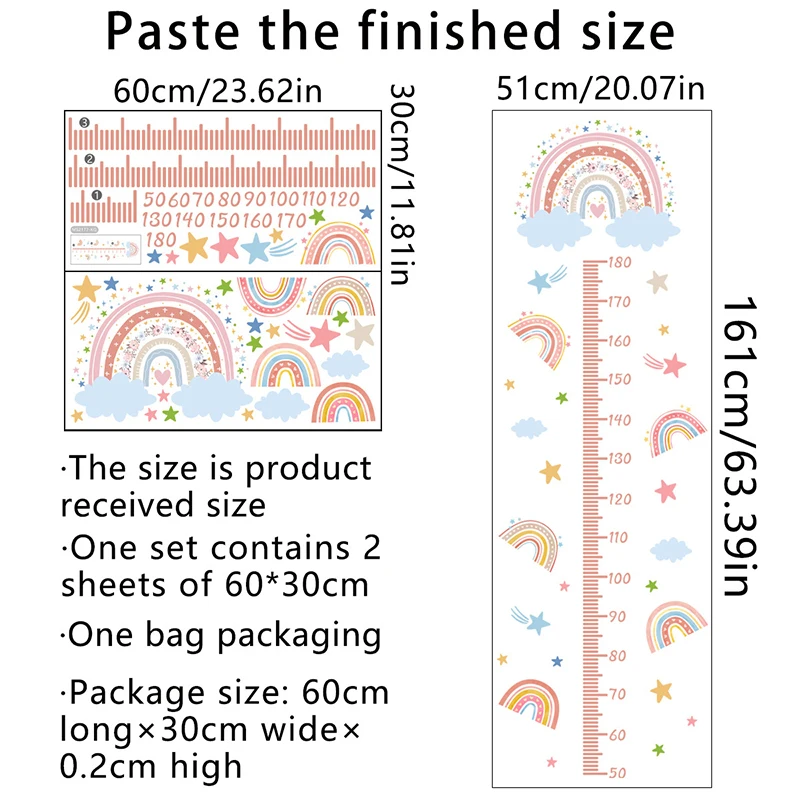 Różowa tęczowa wykres wzrostu dla dzieci naklejki ścienne zmierz wysokość linijka dla dzieci wystrój pokoju dziecięcego sztuka dziewczyna