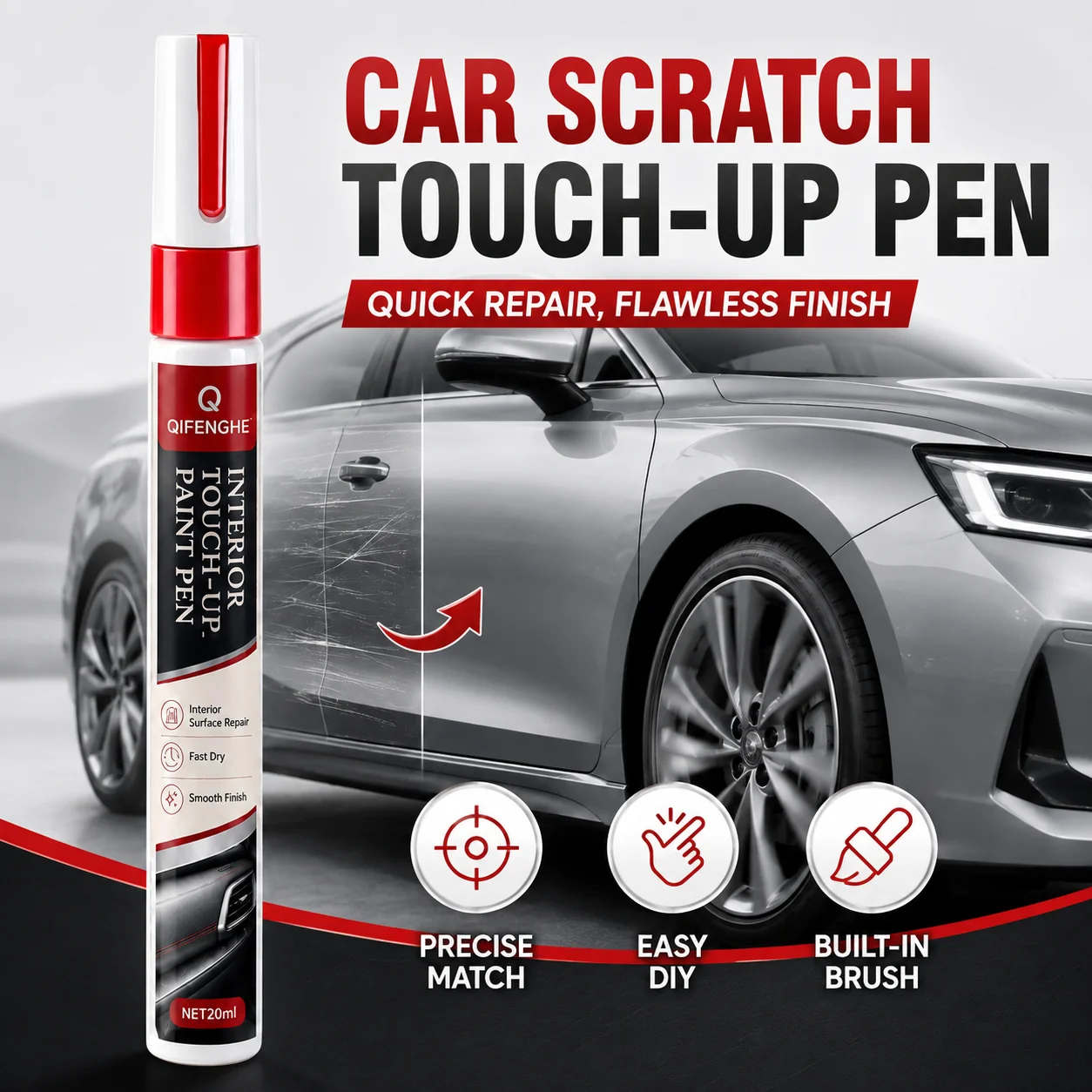 Car Scratch Repair Pen - Self-Use Paint Touch-Up Pen for Cars, Suitable for Repairing Scratches on Dashboards, Car Doors, Trim S
