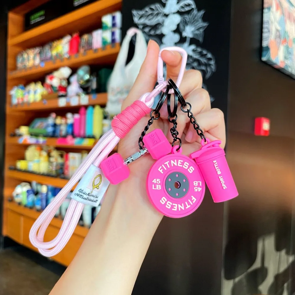 Detachable Barbell Plates Keychain Water Cups INS Simulation Dumbbells Keyring Bag Charm Dopamine Fitness Series Pendant