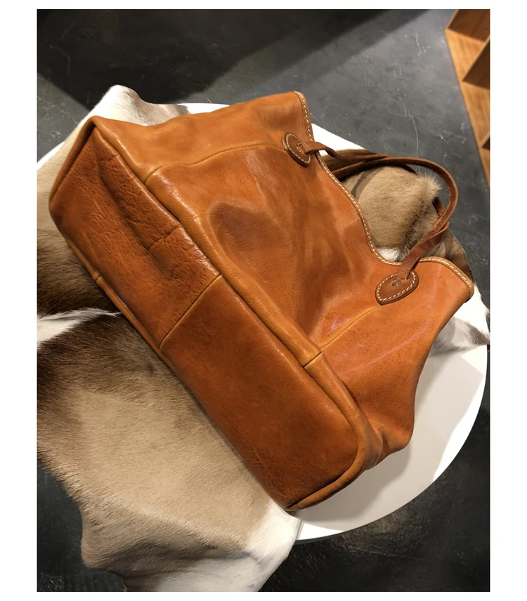 Thick vegetable tanned cowhide shoulder bag women retro leather handbag large capacity tote bag ladies shopping bags