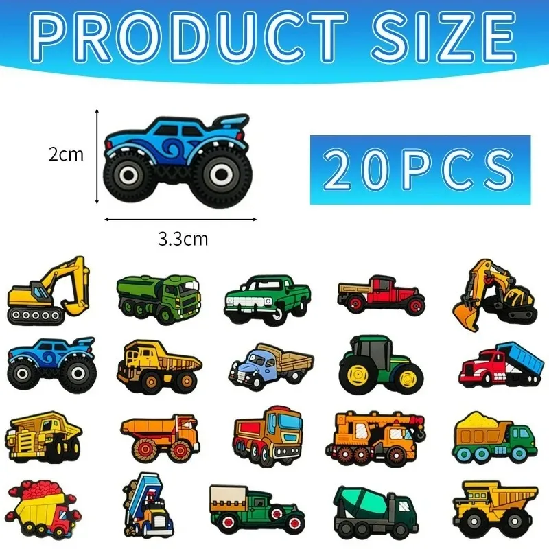 Engineering Vehicles Cars Set PVC Shoe Charms Accessories for Clogs Slide Sandals Shoe Decoration Buckles Pins Boys Girls Gifts