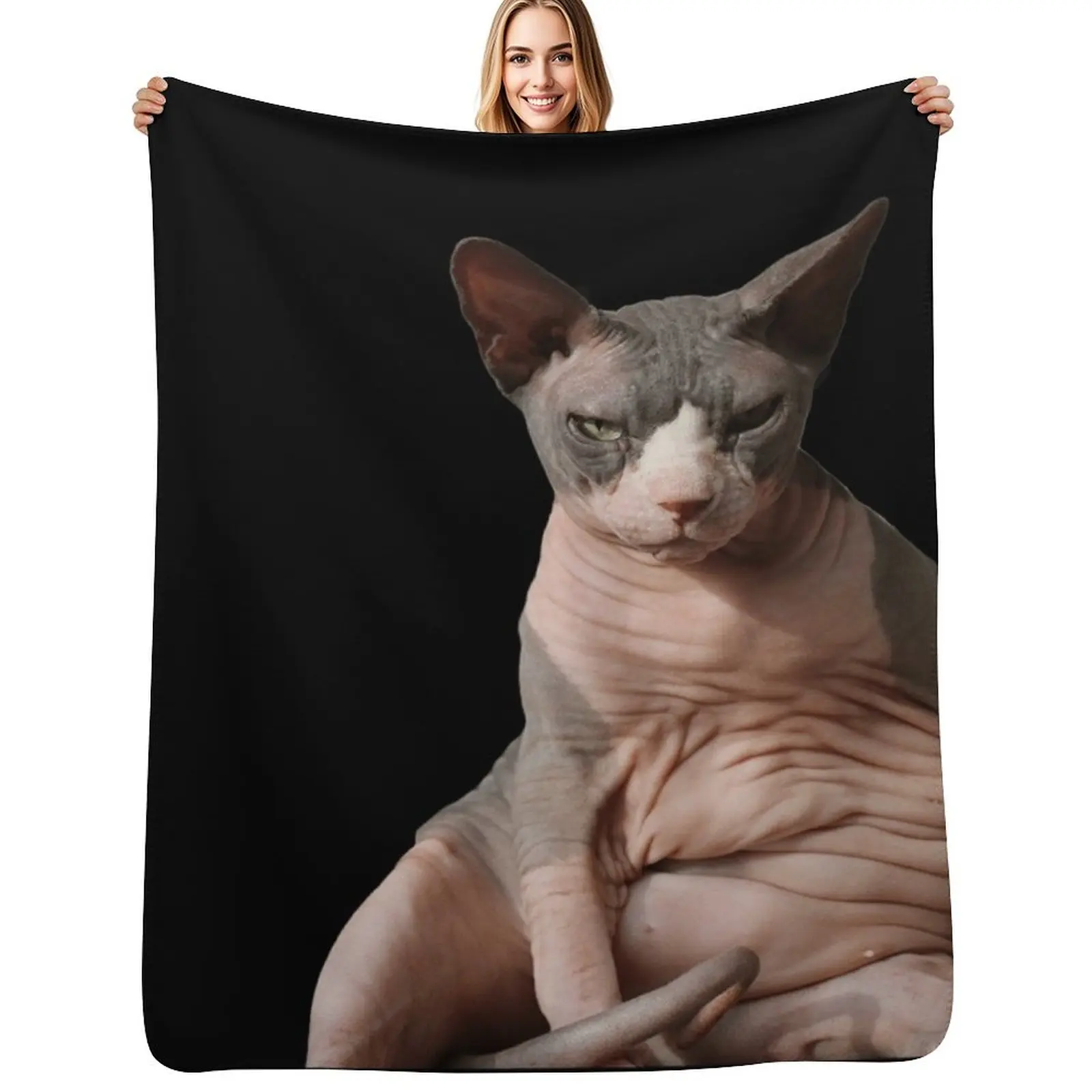 Giant hairless cat Throw Blanket Bed Blankets For Sofas Polar Plush Thins Beach Blankets