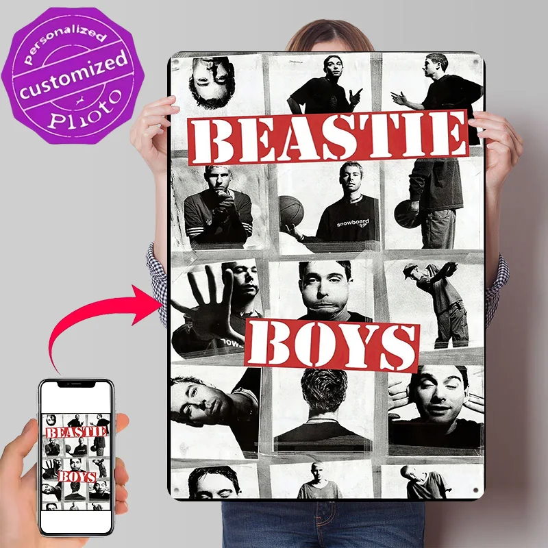 Beastie Boys Collage 3D Texture Printed Poster Custom Vintage Metal Tin Plate Sign for Wall Art Bedroom Decoration Room Decor