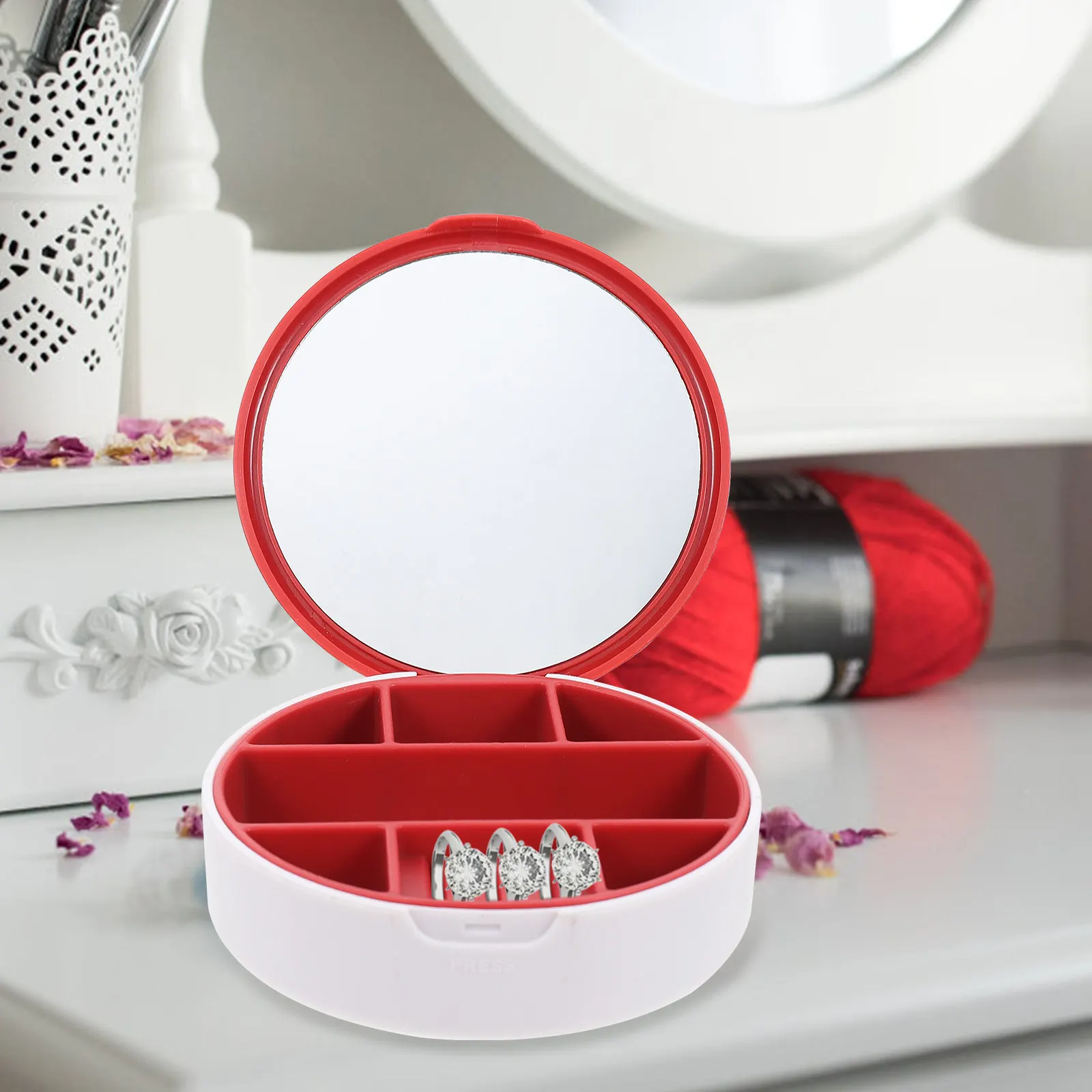 

ABS Plastic Round Multi Compartment Jewelry Box Portable Travel Friendly Dust Proof Jewelry Organizer for Women Girls Valentine