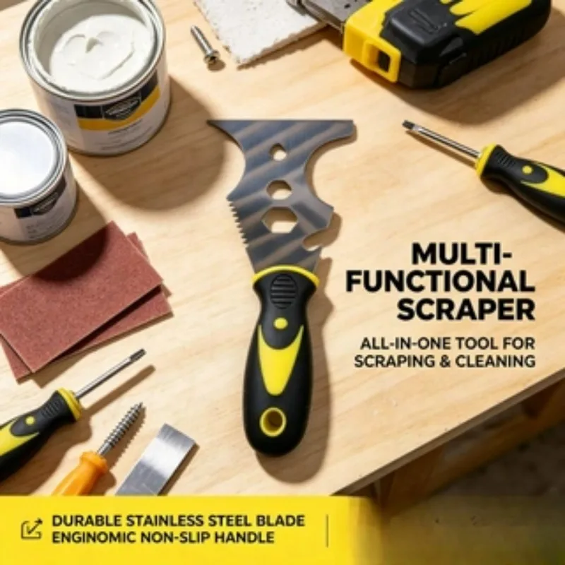 1-Piece 15-in-1 Multifunctional Paint Scraper with Serrated Edge, Ergonomic Handle, and Metal Blade - Sturdy Construction, Efficient Paint Removal, Suitable for DIY Projects and Professional Use, Paint Scraping Tool, H