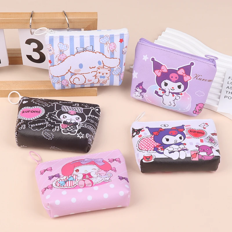 Sanrio Coin Purse Kuromi Melody Cinnamoroll Zippers Change Money Pouch Wallet Key Holder Case Card Pocket Lipstick Storage Bag