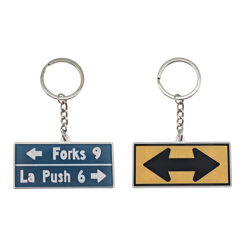 The Twilight Saga Acrylic Keychain Double-Sided Forks La Push Road Sign Keyring Fantasy Movie Cosplay Pendant Fan Accessory Gift