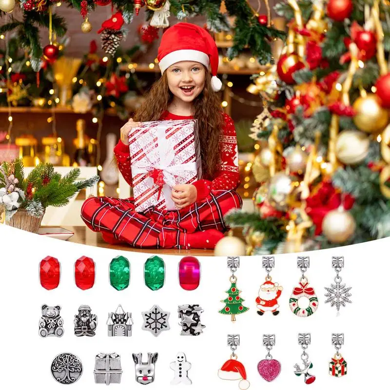 Christmas Advent Calendar Jewelry Necklace Bracelet Kit Advent Calendar 24 Days Unique Jewelry Charm Set Countdown Calendar For