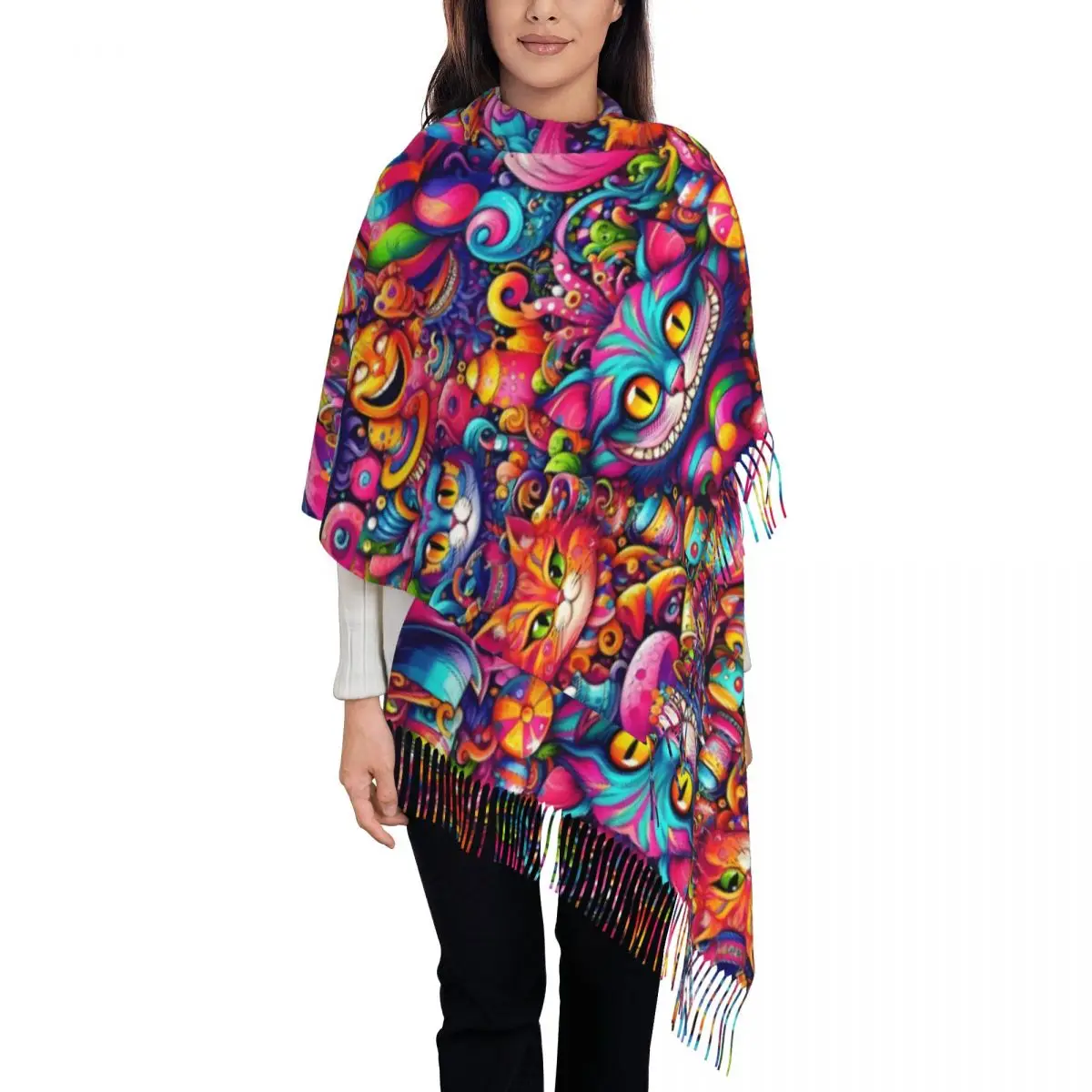 

Custom Print Alice In Wonderland Scarf Women Men Winter Warm Scarves Funny Cheshires Cat Shawl Wrap