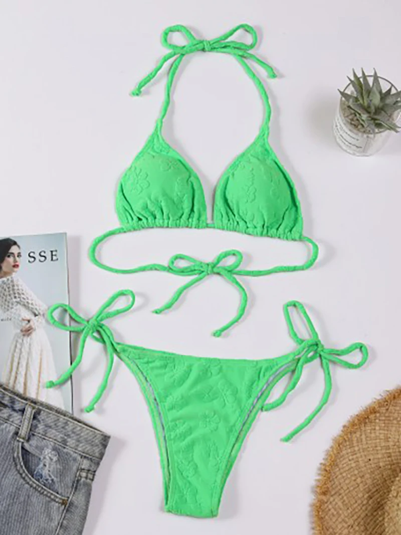 Conjunto de Bikini con abertura para mujer, traje de baño de cintura alta, ropa de playa de vendaje, vacaciones de verano