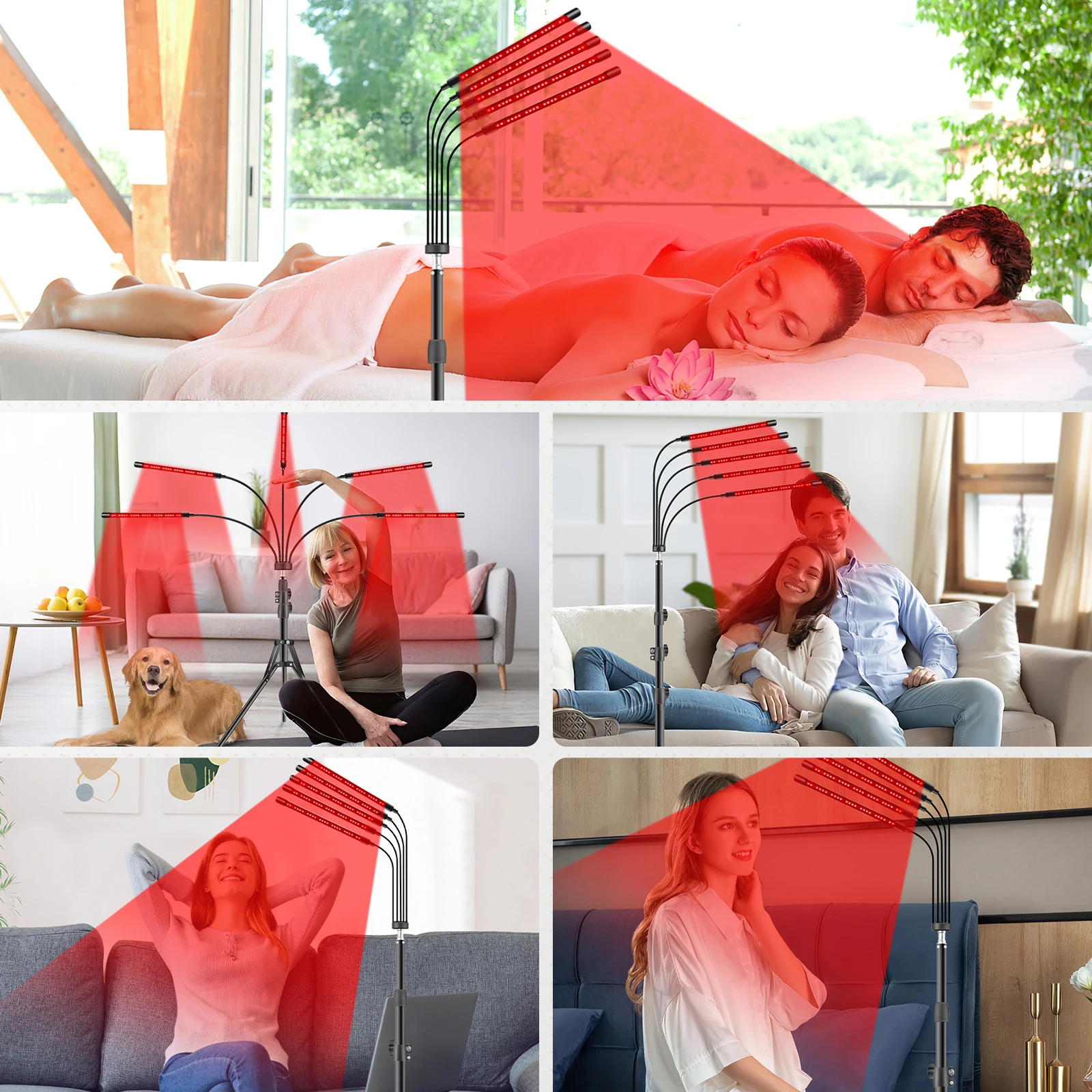 مصباح علاج بالضوء الأحمر 150 مصباح LED 660 نانومتر ضوء أحمر وجهاز علاج بالأشعة تحت الحمراء 850 نانومتر مع حامل تغطية كبيرة لكامل الجسم #5