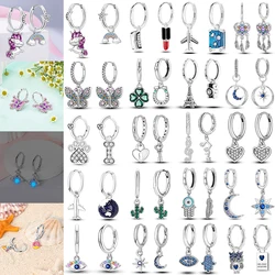 925 Silver Earings Original Evil Blue Eyes Sun Star Eiffel Tower Dog Paw for Women Gift Anniversary Party Silver Fashion Jewelry