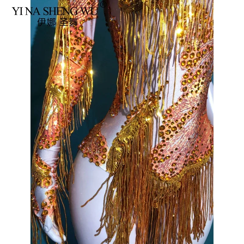 Body sexy da donna con strass blu scintillanti, costume da ballo con una spalla, abbigliamento da palcoscenico, cantante, ballerino, spettacolo con frange