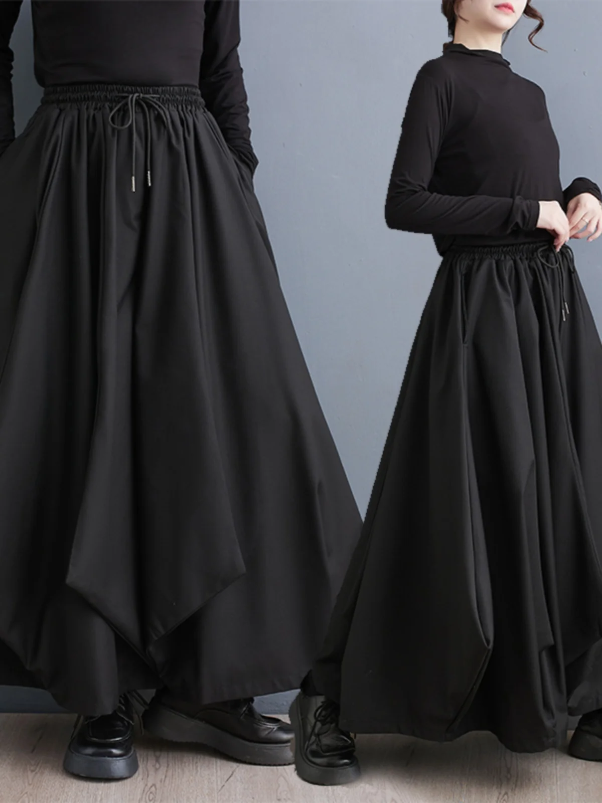 Spodnie damskie na wiosnę i jesień 2025, nowe, luźne, z szerokimi nogawkami, plisowane, typu lantern, z wysokim stanem, długie, do pracy, modne.