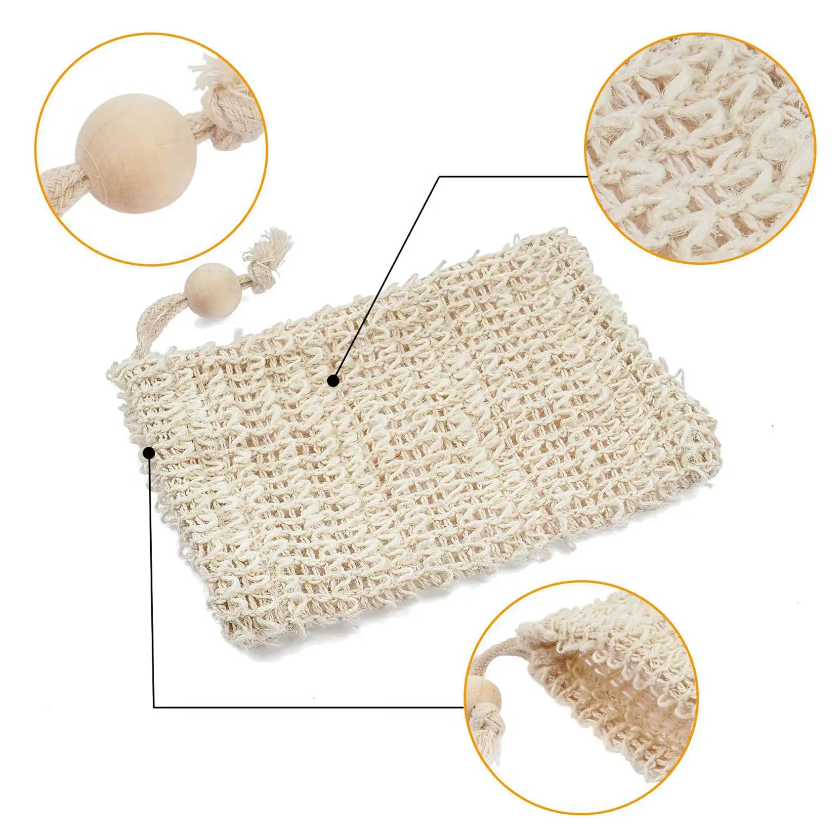 ABJI-60 Pack Soap Exfoliating Bag,Soap Saver Made Sisal Mesh Soap Bag Bar Soap Bag With Drawstring For Bath & Shower Use