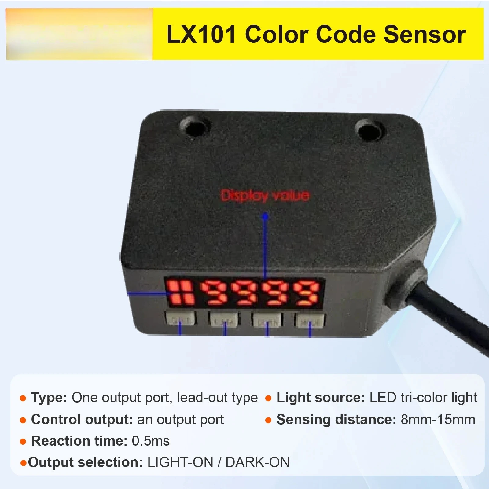 LX-101 LED tricolor color mark sensor high accuracy 8-15MM detect NPN output 12-24VDC industrial photoelectric RGB sensor