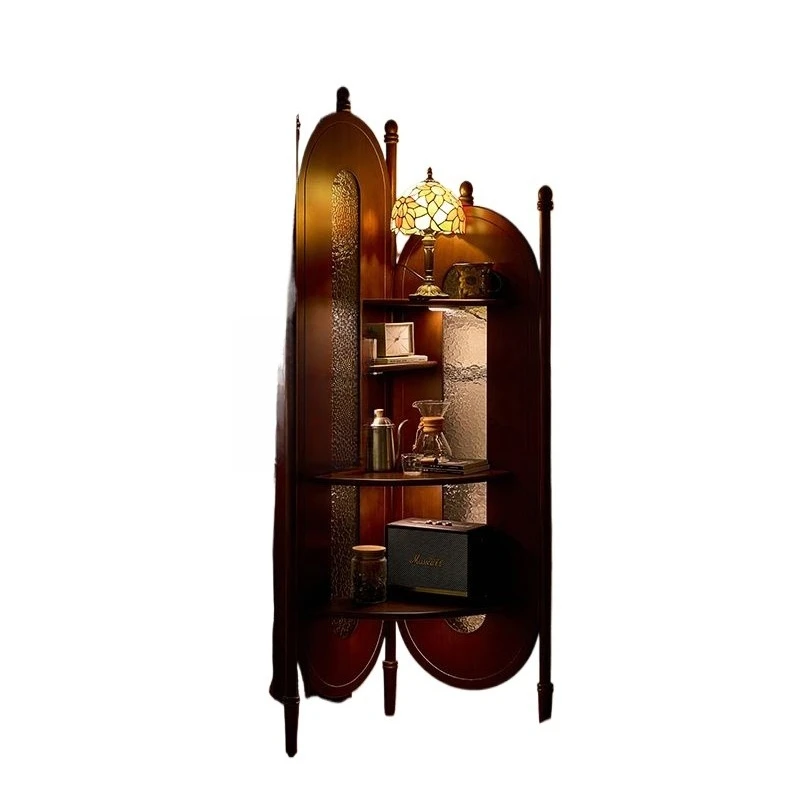 

French retro ash bedside table, black premium shelf, corner storage bookshelf, home bedroom storage