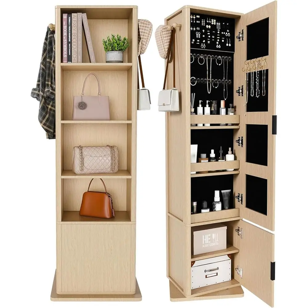 

Full-Length Mirrored Makeup Armoire with Storage, Coat Rack for Bedroom