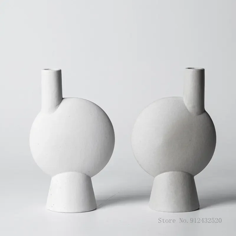Nordic Sandblasted Ceramic Vase, Flower Arrangement, White and Grey Furniture, Living Room and Bedroom, Decorative Crafts, 1PC