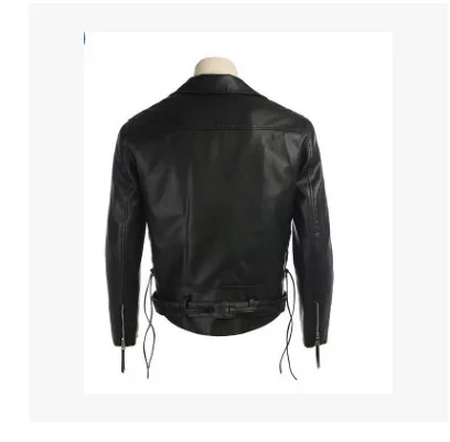 Terminator 2 Arnold Schwarzenegger Style Leather Jacket Motorcycle Jacket Cosplay Costume Men's Clothing