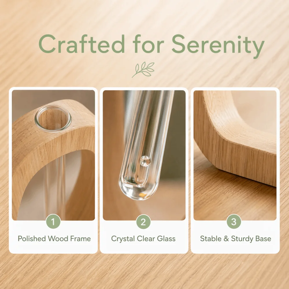 Minimalist Hydroponic Plant Vases Creative Wooden Table Centerpiece Planter Modern Style Glass Cylinder Tube Vase Dining Room
