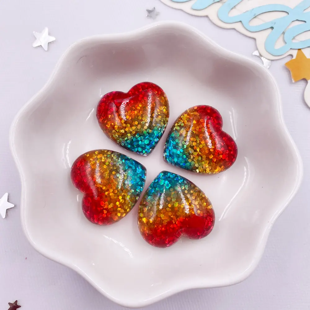 10PCS Resin Glitter Colorful Lovely Love Heart Flatback Rhinestone Scrapbook Figurines DIY Valentine's Day Decor Crafts Parts M4