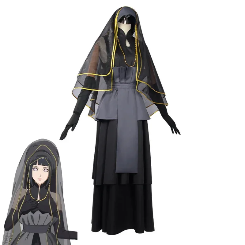 Costume de Cosplay Anime Hyuga Hinata, robe de mariée noire, voile, jupe de princesse, chapeau, perruque, femme adulte, Costume de carnaval Sexy d'halloween 5ftu