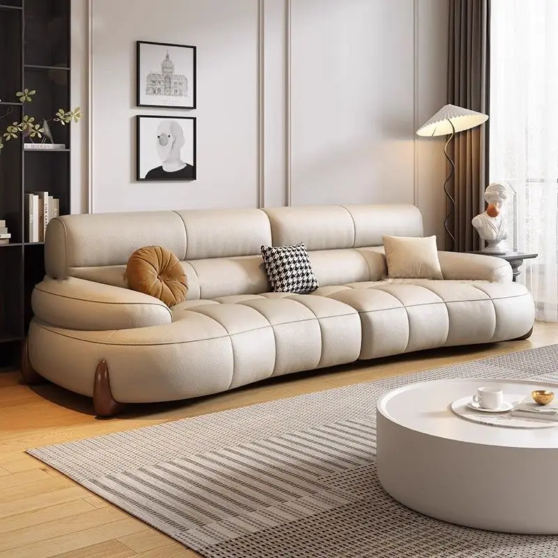 VC simple and modern first-layer cowhide sofa living room European light luxury medium and antique cashew sofa