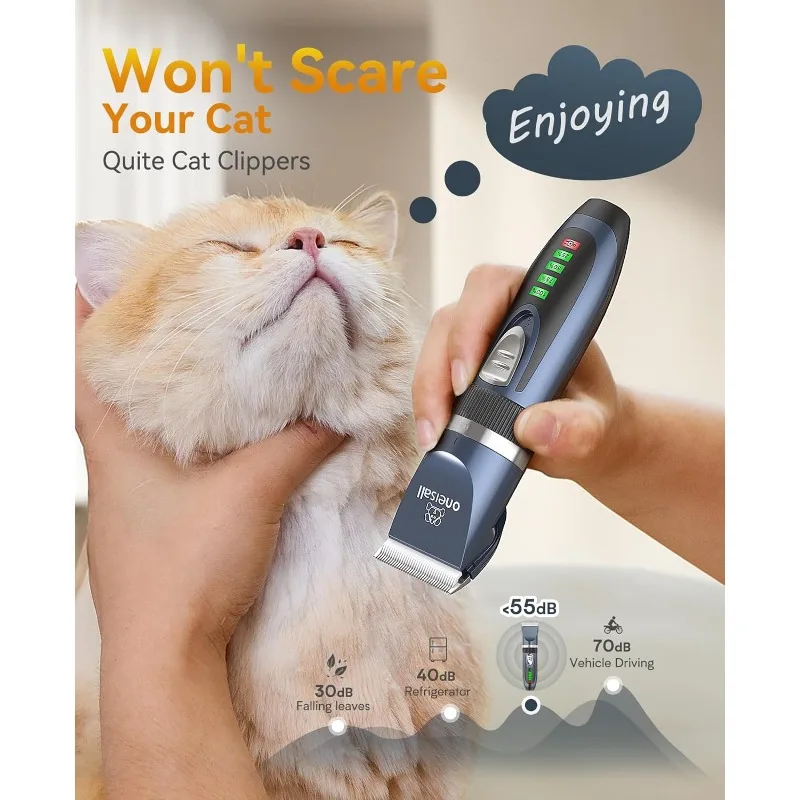 Oneisall-cat grooming kit, barbeador sem fio 3 em 1 para cabelos longos, silencioso