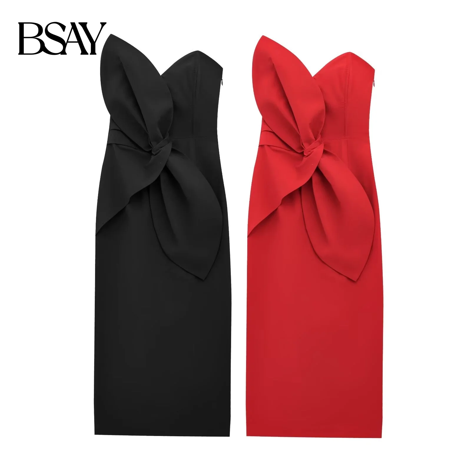 BSAY Kleid für Damen, modisch, Sommer, neu, rückenfrei, seitlicher Reißverschluss, Schleife, trägerlos, Geburtstagsfeier, Mini-A-Linie, schicke weibliche Abendkleidung
