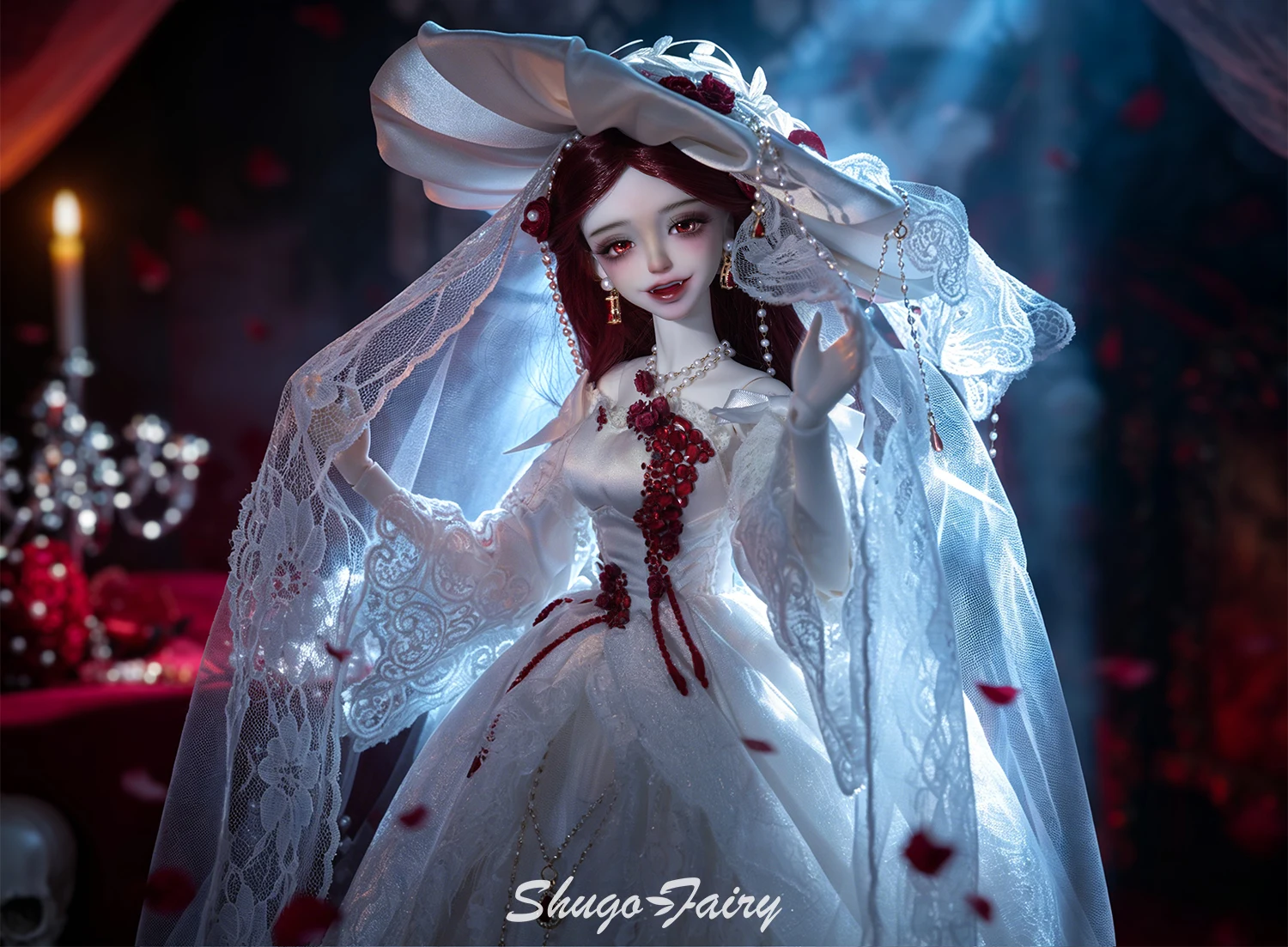 ShugaFairy Cassandra F BJD 1/4 Resin Full Set Noble Revenge Heiress Grinning Head with Wide-Brim Hat Handmade Ball Jointed Doll