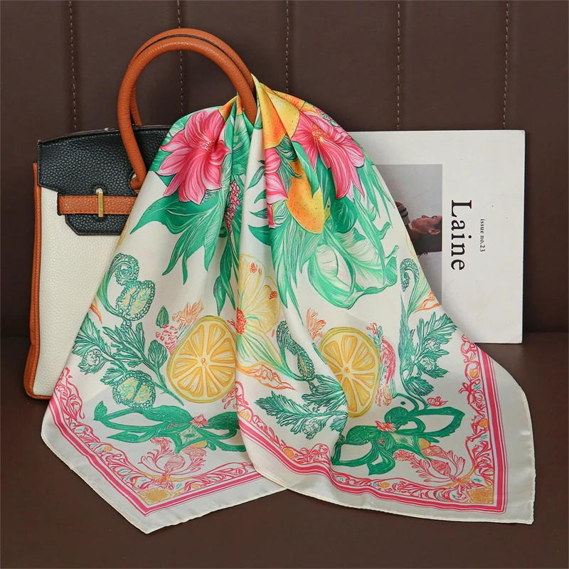 

Шелковый платок-шарф класса люкс 2026 года, двусторонний, 70 см, с принтом, из твила, для женщин, хиджаб, головной убор, бандана