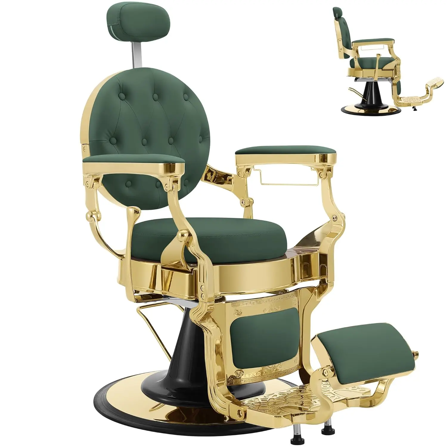 

Green Gold Barber Chairs for Barbershop, Heavy Duty Hydraulic Reclining Salon Chair for Hair Stylist, All Purpose Beauty Spa Sha