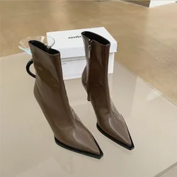 Stivali da donna Stivali autunnali-Donne Calzature invernali Scarpe Cerniera Designer di lusso 2024 Caviglia Tacco alto Pelle Gomma Moda