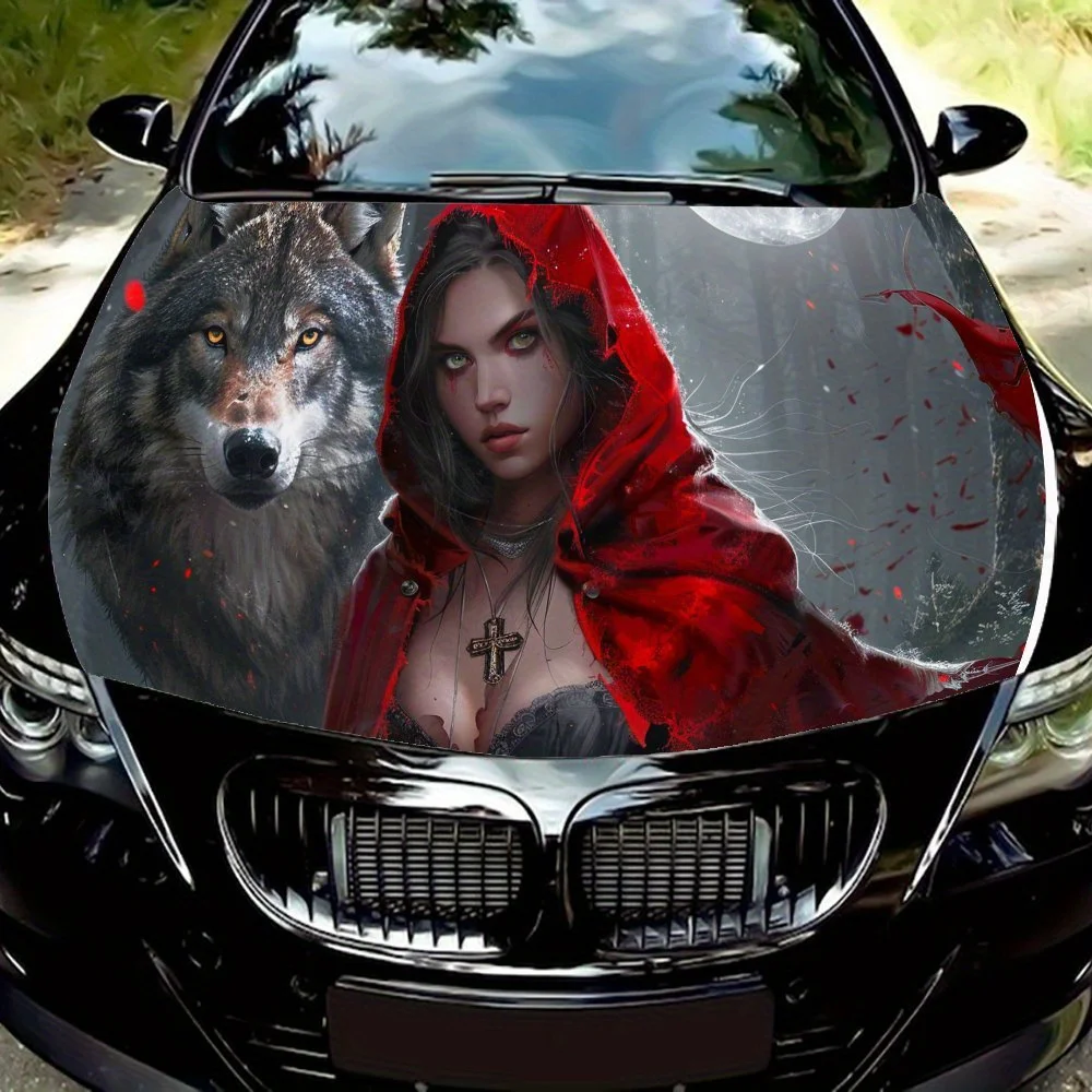 

Виниловые обертки для автомобиля из ПВХ с принтом «Женщина и волк», самоклеящаяся водонепроницаемая наклейка на капот автомобиля, защитные наклейки для украшения автомобиля